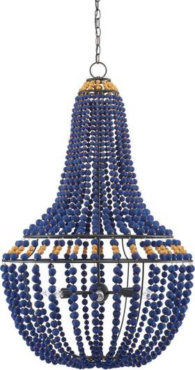 9000-0812 Currey & Company Penelope Blue Chandelier Antique Black With Gold Beads