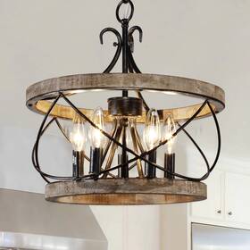 Cusp Barn 764470348788 5-light Farmhouse Wood Chandelier Adjustable