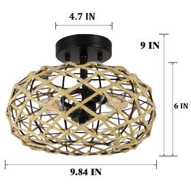 Dackettslightinc 983242121019 Semi Flush Mount Ceiling Light Boho Chandelier Rattan