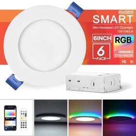 4edc2w Dcvoltfield 6pack Smart Rgb Recessed Light 6inch Ultra-thin Canless Led Downlight 2.4ghz