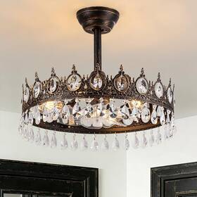0337-4h Ddlldeshi Farmhouse Chandelier Ceiling Fan Vintage Victorian Crystal Fandelier