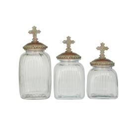 081649 Deco 79 Glass Round Decorative Jars Set Of 3 15 Inch 13 11 H Clear