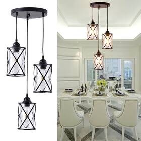Defloorlight 711620202933 Dfl Industrial Glass Pendant Light 3-light Black Metal Polished Cover