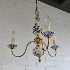 4cba94b2-6e50-4 Delft Blue Vintage Chandelier Brass 3 Light Shabby Chic/cottage Core