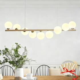 5594-9 Dfxinyuan Modern Linear Kitchen Island Chandelier 9 Lights Milky White Glass Globe Lam