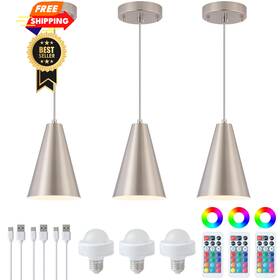 P-jdh0122 Dijiahua Brushed Nickel Battery Operated Pendant 3 Pack -rgb Color