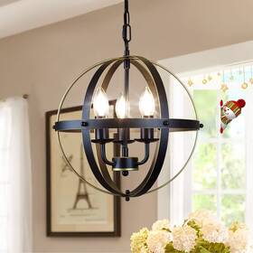 Ws-fnd2-40b Dinglilighting Dllt Chandelier Farmhouse Hanging Lighting 3 Lights Globe Ceiling Light Fixt