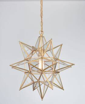 B5174du Diryzon 20 Inch Gold Large Moravian Star Light Mid Century Clear Hanging Pendant