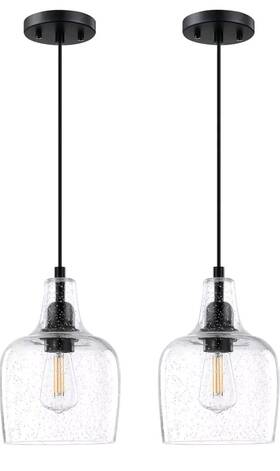 3755-3758 Dolaimy House 2 Pack 1 Light Hanging Indoor Kitchen Island Pendant 6.1 Inch Clear Seeded