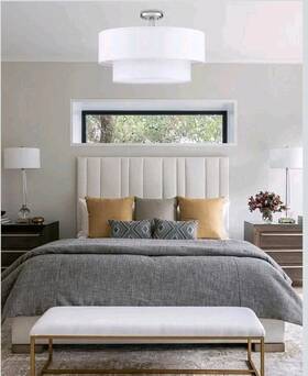 Doraimi Lighting B103d4bn 4 Light Off White Double Drum Fabric Shade Semi Flush Mount Ceiling 18 In