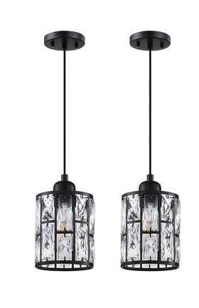 3773bd104 Doraimy Lighting 2 Pack 1 Light 5.3 Inch Crystal Hanging Kitchen Island Pendant Black Finish