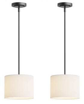 G313yhcd103 Doriany Lighting White Linen Drum Pendant Light Fixture 9 Inch Shade With Black Pole 2 Pack