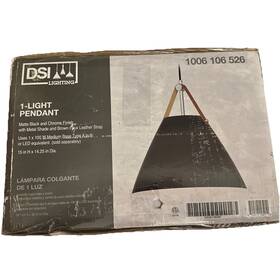 1006 Dsi Lighting 802513195910 1-light Pendant Black/chrome Metal Shade And Brown Strap 106 526