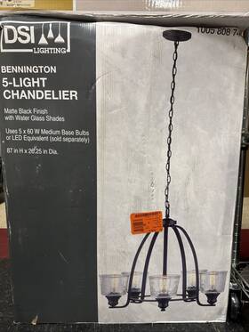 Dshd19521c Dsi Lighting Bennington 5-light Matte Black Chandelier Water Glass Shades
