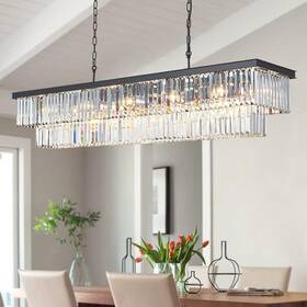 Dun-sjt-bl-l1500 Dunfizz Modern Rectangular Crystal Chandeliers 17-light Luxury Chandelier Lighting R