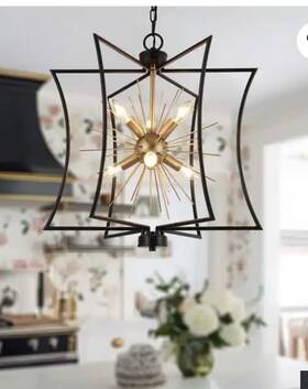 Durent Lighting 739406522235 Ksana Black And Gold Chandelier Modern 6-light Sputnik