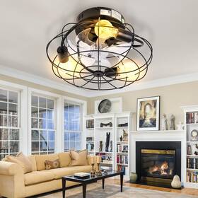 Tyg001 E Energetic Lighting 16ftft Low Profile Small Flush Mount Farmhouse Industrial Caged Ceiling Fan Wit