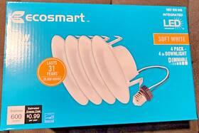 Ecosmart 693690563155 4 Inch Integrated Led Recessed Retrofit Light Trim 2700k 4-pack