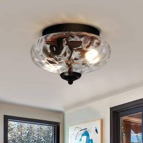 Yl180256 Edislive Modern 2-light Hammered Glass Flush Mount Light Pendant Ceiling Fixture