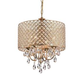 Epg8018gd Edvivi Marya 4-light Modern Gold Round Chandelier With Beaded Drum Shade /hanging Clear