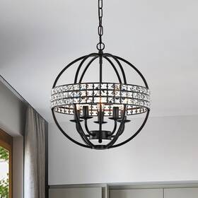 Edvivi Lighting 812381034563 Antique Black 5-light Globe Cage With Crystal Belt