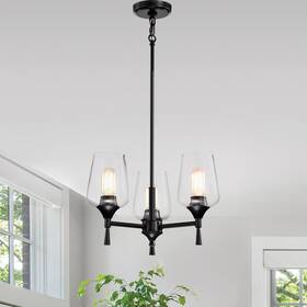 Edvivi Lighting 812381036918 Matte Black 3-light Modern Chandelier With Clear Wine Glass