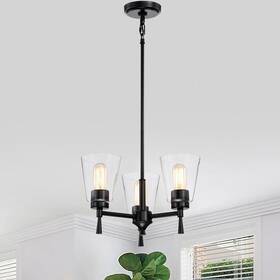 Edvivi Lighting 812381037083 Matte Black 3-light Modern Chandelier With Clear Cone Glass