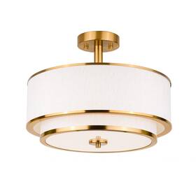 Pl-lsf504d Edwarmlux 3-light Semi Flush Mount Ceiling Light Fixture 16 Inch Drum With White Fab