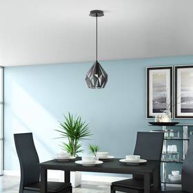 Eglo 008606162017 Carlton 1-light Matte Black Pendant With Silver And