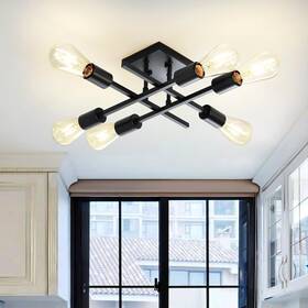 Eiecl002-bl1p Eietonte 6-light Semi Flush Mount Ceiling Light Fixture Industrial Black Close To Cei