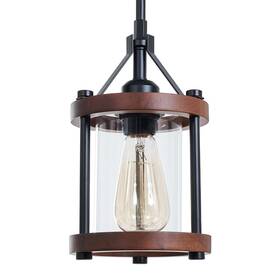 Ejerlya 768459381988 Farmhouse Pendant Light In Wood And Metal Cage Rustic Brown W