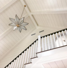 Ek22012-4 Unbranded Horchow Brass Glass Star Chandelier Pendant Modern Deco Glam