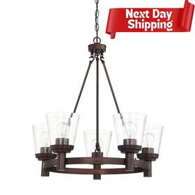 F24015-64 Electrix Essential Barn Light 5-light Wagon Wheel Chandelier Clear Seeded Finish Dimmagble