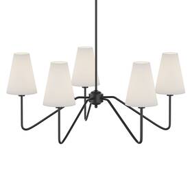 5-arm Electro Bp 784110254774 30 Inch Dia Classic Chandeliers Matt Black With White Linen Shad