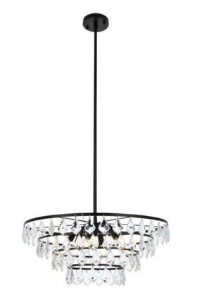 1101d24bk Elegant Lighting French Pendant Crystal Black Chandelier Light Fixture Dining Room 24 In