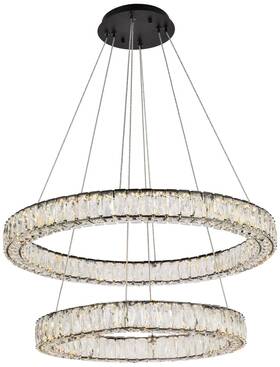 3503g32bk Elegant Lighting Monroe 32 Inch Wide Black Crystal 2-tier Led Chandelier
