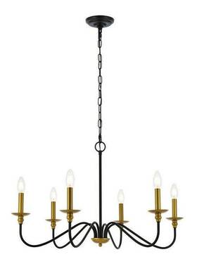 Ld5056d30brb Elegant Lighting Farmhouse Chandelier Gold And Black Dining Room Foyer Kitchen 6 Light Fixtures