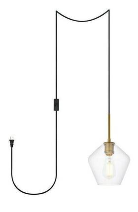 Ldpg2256br Elegant Lighting Brass Pendant Light Fixture Swag With Plug In Cord On-off Switch Glass Shade