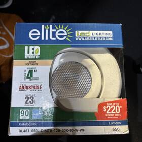 Elite Lighting 848070051313 Nib Rl461-650l-dimtr-120-30k-90-w-wh 4 Inch Adjustable Led Retrofit Kit 9.5w