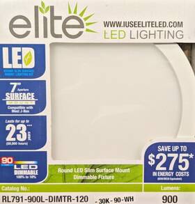 Rl791-dimtr-120-30k-90 Elite Lighting 848070074855 7 Inch Led White Surface Mount Light 900lm