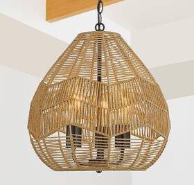 Up9193-nat2 Elyona 3-light Boho Chandelier 15.7 Inch Woven Pendant Light Rattan Basket Sh
