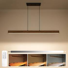 3cct Ensenior 769044674836 39 Inch Wood Linear Pendant Light Dimmable Led Island Lights With Adj
