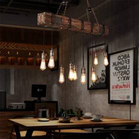 Eoyemin 652267536312 10-lights Rustic Chandelier Wooden Retro Pendant Light Industrial Suspension