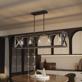 Espird 746593847232 Farmhouse Dining Room Light Fixture - 5 Matte Black Rectangle Fix