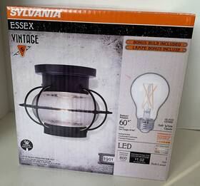 1901 Essex 046135755156 Sylvania Vintage Matte Black Ceiling Fixture Series New