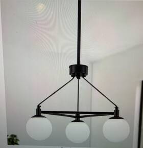 B11613 Etonimerr Mid Century 15.35 Inch 3-light Black Metal Chandelier With White Frosted