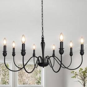 Etonimerr Ls-d0061-8 37.4 Inch Black Farmhouse Chandelier For Dining Room Light Fixture 8-ligh