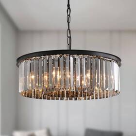 Sa00073 Fannehonne 22 Inch 6-light Black Crystal Drum Chandelier Modern Dining Room Pendant