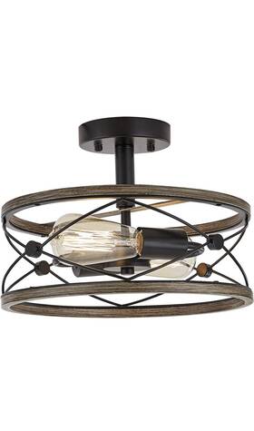 Fansose 730649775075 Flush Mount Ceiling Light 2 E26 Farmhouse Fixture Diameter 12.6 Inch With Woode
