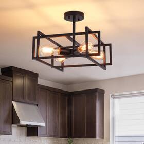 Febeleven 768564263452 Metal Semi Flush Mount Ceiling Light Fixture 4-light Black Industrial Lamp